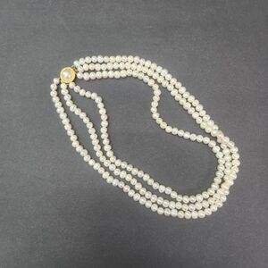 Vintage 3 Strand of Freshwater Pearl Necklace with Gold-tone Clasp